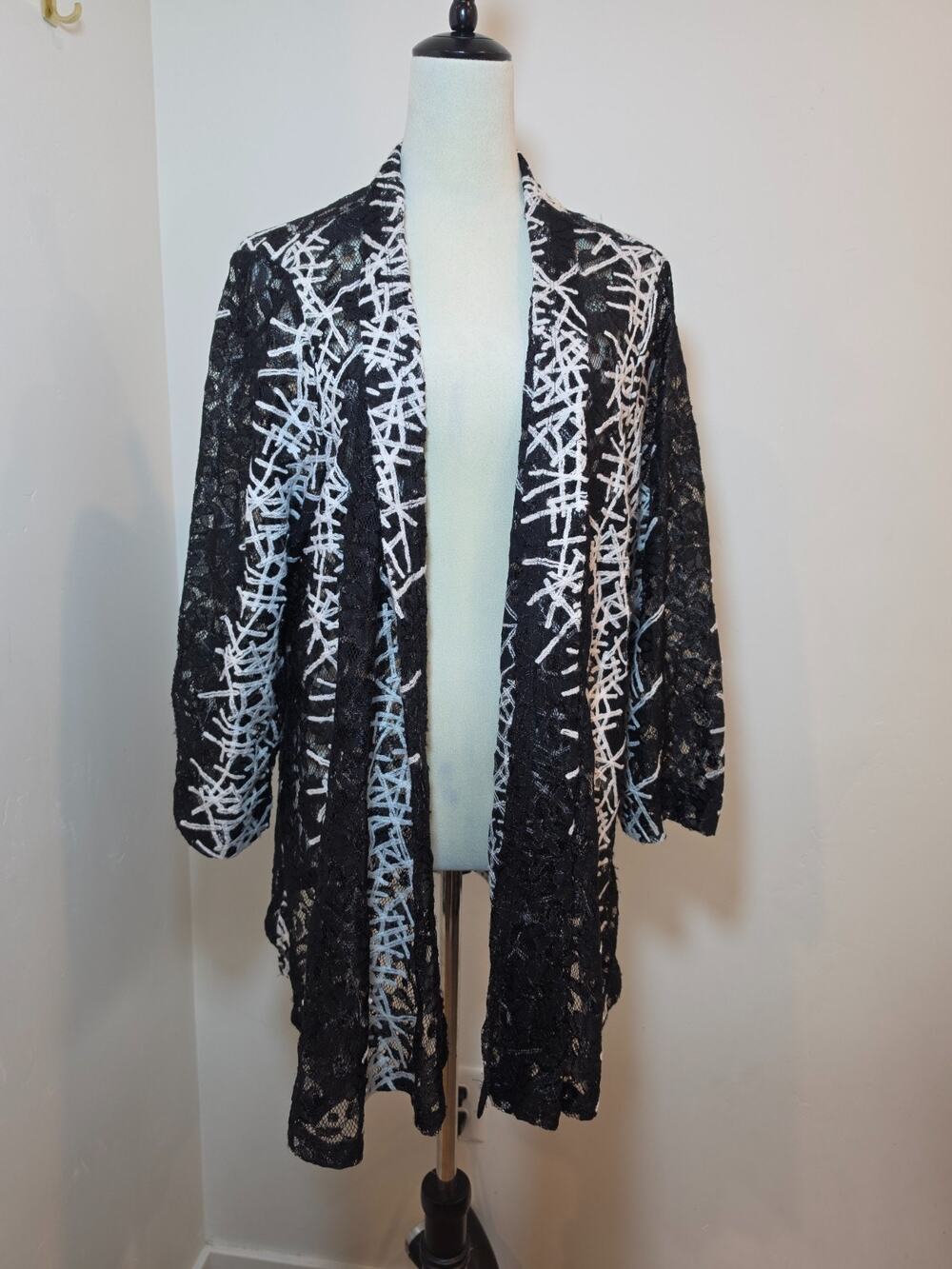 Ali Miles Kimono 2X Open Front Lace Sheer Cardigan